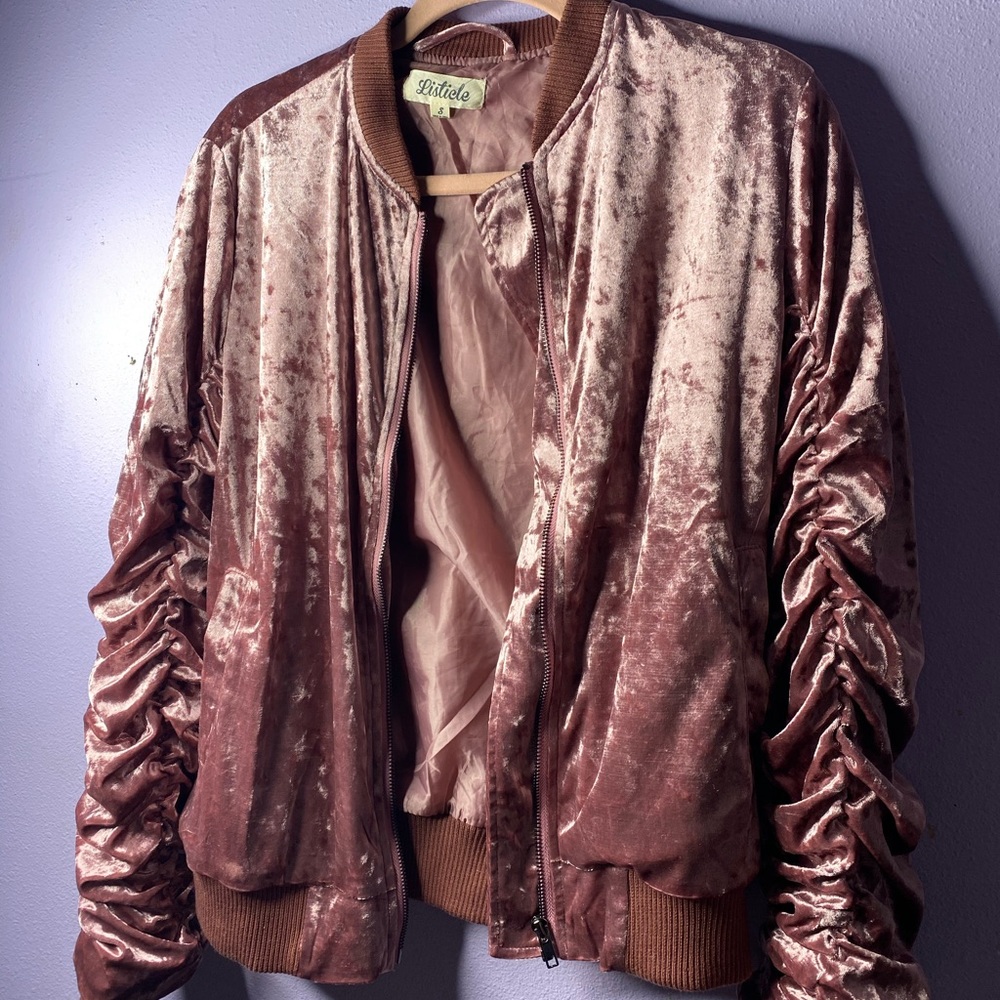 Velvet pink bomber jacket